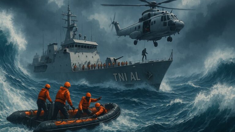 TNI AL Evakuasi Kapal Nelayan Tenggelam di Laut Jawa